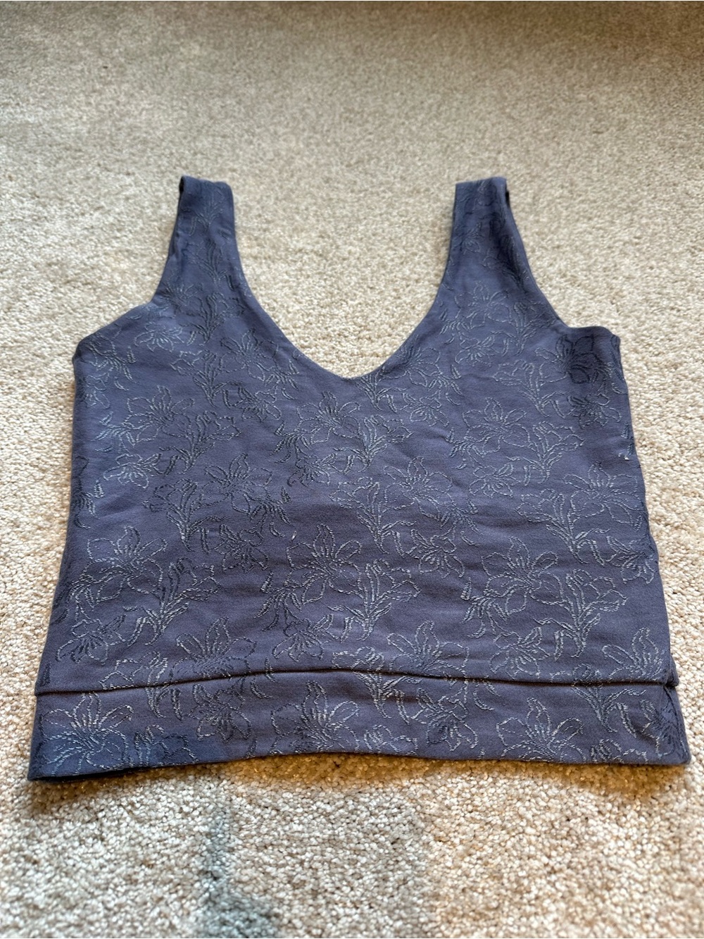 Sleeveless Floral Textured Crop Top - Navy